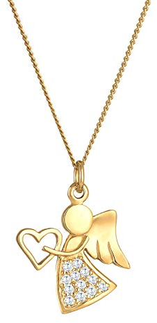 Damen Halskette mit Engel Herz Symbol Anhängern besetzt mit Zirkonia Kristalle Kette 925 Sterling Silber vergoldet, Goldene Kette mit Schutzengel für Frauen und Mädchen Länge 45cm