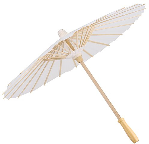 Tyenaza Sombrilla de papel blanco 60cm Diameter, Paraguas de Papel, sombrilla decorativa para bodas, favores de fiesta, sombra de verano (Diameter 60cm)