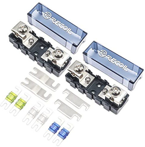 RECOIL MFHA-2 2 Packs Fuseholder 0/2/4 Gauge Modular Inline ANL & Mini-ANL Fuse Holders with Jumper Bars to Create Distribution Block Fuse and Negative Combo Blocks