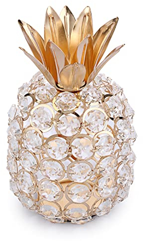 TOLIDA Sparkly Crystal Pineapple Fruit Ornament Artificial Fruit Sculpture Figurine Centerpiece Decor for Home Dining Table, Wedding/Birthday Party (Pineapple, Gold)