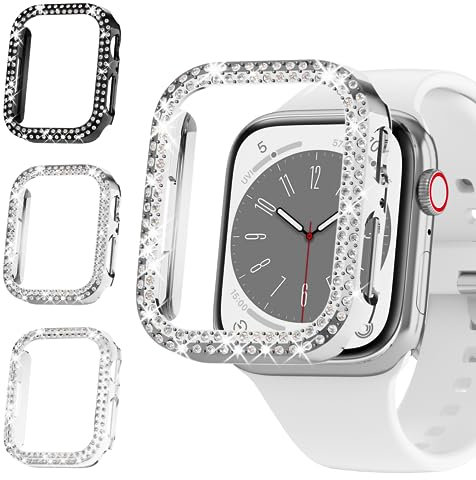 3 Stück Schutzhülle für Apple Watch Serie 9, 8, 7, 41 mm, Bling Bumper Rc-Z Damen, Diamant-Schutzrahmen für iWatch iPhone Watch 41 mm, Zubehör