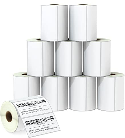 BETCKEY - 102mm x 51mm(4 in x 2 in) Perforierte Barcode/Versand/Mehrzweck Thermoetiketten Kompatibel mit Zebra und weiteren Druckern [10 Rollen/7500 Etiketten]