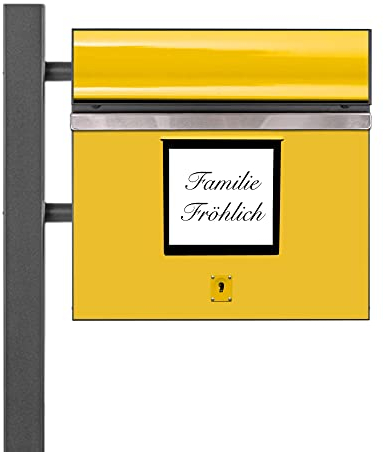 banjado® Standbriefkasten Anthrazit mit Namensschild Post Gelb & Zeitungsfach/Briefkasten mit Standfuß in Anthrazit/Postkasten A4 Einwurf inkl. Montagematerial & 2 Schlüsseln