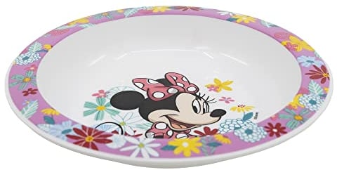 Piatto Fondo Originale Disney Minnie in plastica rigida per bambini, adatto al microonde, lavabile e riutilizzabile.