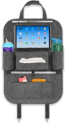 ECENCE 1x Rückenlehnen-Schutz Auto Filz Rücksitzschoner Kinder 60cm/23,6inch Organizer Autotasche Organizer Rückenlehnen-Tasche für Autositze Aufbewahrungssystem mit Pad-Tablet-Halter