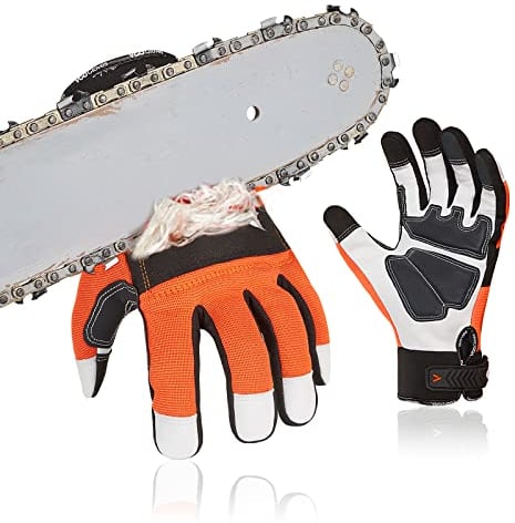 Vgo... 1paire de gants pour tronçonneuse, protection 12 couches pour tronçonneuse, gants de travail en cuir de sécurité, gants de mécanicien (GA9797CS)