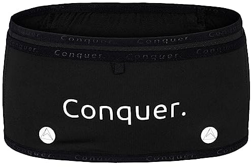 Conquer. Laufgürtel mit Handytasche zum joggen | eng anliegende Lauftasche Damen & Herren mit Handyhalterung, Fach mit Reißverschluss und für Trinkflasche | Trinkgürtel, Running Belt (Laufgürtel, L)