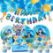 EASY JOY Meerjungfrau Ozean Geburtstag Deko 130stk Luftballons Partygeschirr Set 32 Pappteller 16 Pappbecher Happy Birthday Banner Kuchendeko Ozean Tiere für Geburtstag Party Kinder