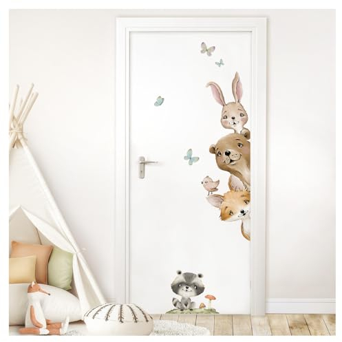 DEKO KINDERZIMMER Türaufkleber Waldtiere Wandsticker personalisiert Kinderzimmer Wandtattoo Tür Sticker Wandaufkleber Babyzimmer selbstklebend DK1120-02