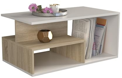 VBChome Kaffeetisch 90 x 51 x 43 cm Weiß - Eiche Sonoma Couchtisch Wohnzimmertisch Teetisch Beistelltisch Sofatisch Modern Wohnzimmer Büro Weiß - Eiche Sonoma
