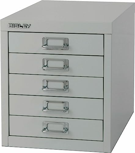 BISLEY Schubladenschrank aus Metall für DIN A4 in lichtgrau Schrank mit 5 Schubladen Büroschrank Werkzeugschrank