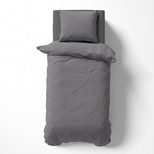 Visaggio Bettwäsche 135x200 cm Mikrofaser Uni Einfarbig Bettbezug Set mit Reißverschluss Grau
