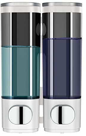 Modunful Shower Dispenser 2 Chamber No Drill Wall Mounted Shampoo & Conditioner Dispenser for Bathroom Shower Wall Mounted Shampoo Conditioner Body Wash Dispenser for Bathroom,Large Capacity(White)