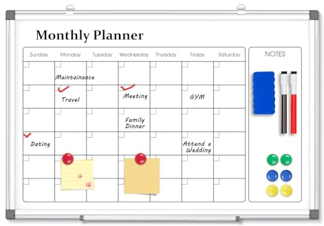QUEENLINK Monatskalender-Whiteboard für die Wand, 40 x 60 cm, Aluminiumrahmen, trocken abwischbar, Planung von Nachrichten, Wandtafel mit Stiftablage für Home Office