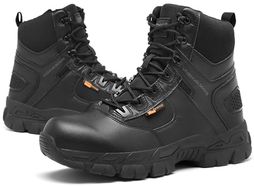 5.AA B869 Stiefel Herren Wanderschuhe Army Combat Boots mit YKK-Zipper Verschleißfest rutschfeste Outdoor Trekkingschuhe Militär & Einsatzstiefel Schwarz 46EU