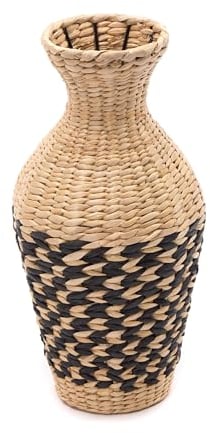 CREEDWOOD Stroh VASE Cuadro | 42x20 cm, Stroh, Schwarz & Natur | Bodenvase, Standvase, Blumenvase, Deko Vase Pampasgras, Kunstgras Wohnzimmervase, Boho Naturvase
