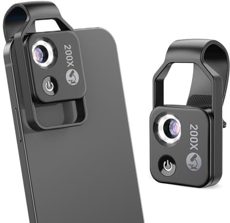 flexman FLEXMAM Microscope Téléphonique 200X, Mini Microscope de Poche avec Objectif CPL, Microscope Rechargeable par USB, Lumière LED à 2 Niveaux de Luminosité, Accessoire pour Smartphone (Noir)