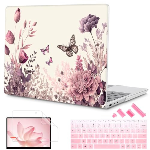 Mektron Case for 13.5 Microsoft Surface Laptop 5/4/3 with Metal Palm Rest Model 1951/1868, 2019/2021/2022 Release Plastic Hard Shell Cover with Screen Protector, Butterfly Flower C074