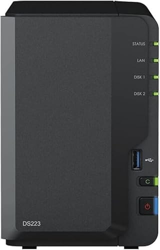Synology DS223 Station de disque, NAS à 2 baies (Realtek RTD1619B Quad-Core 2 Go de RAM, 1 x RJ-45 1 GbE port LAN), 16 To avec 2 disques durs Synology Plus Series de 8 To (HAT3300-8T)