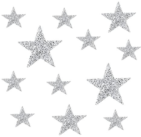 DANUDON 12 PCS Star Shape Rhinestone Patches, Star Iron on Patches Glitter Iron on Star Patches Adhesive Bling Rhinestone Star Appliques DIY for Clothing Jeans Repair Decoration, 3 Sizes