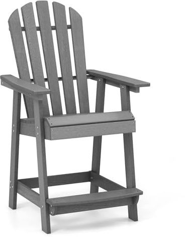 KOMFOTTEU Adirondack Hochstuhl aus HDPE mit Fußstütze (Grau) | Gartenstuhl mit Armlehnen und Rückenlehne, Hocker für Terrasse, Balkon, Belastung 150 kg, 70 x 85 x 119 cm