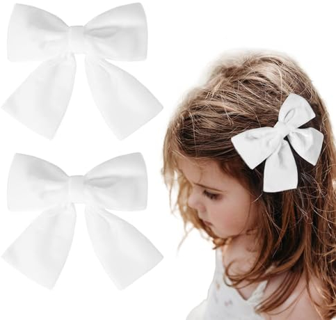 Lilbitty 2 pezzi fermagli per capelli da donna con fiocco, fiocco grande francese, fermagli per capelli da donna, colore bianco