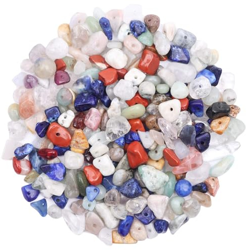 500Pcs Mix Colors Crystals Chips, 5-8mm Gemstone Beads, Irregular Natural Crystal Beads for Jewellery Making, Drilled Tumbled Chips for Bracelet Making