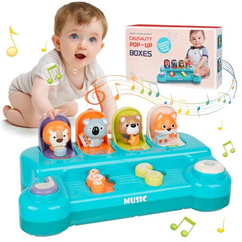 Sweetone Jouet pour Bébé 1 an, Jouet Montessori avec Animaux Musique pour Enfant 1 2 3 4 Ans Fille Garçon, Pop-up Jouet Montessori, Jouets Interactifs Cadeau Bebe 1 2 3 an pour d'anniversaire Noël