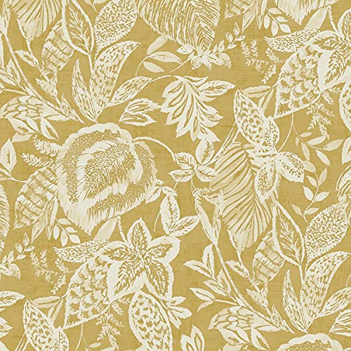 Mae Ochre Yellow Wallpaper - Tropical Floral Leaf Modern Contemporary Trendy Stylish - Textured Paste The Wall