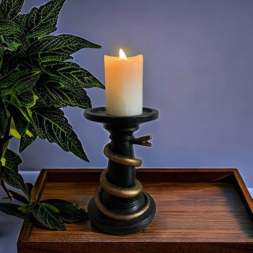Kerzenständer Beton gotischer Goldener Kerzenständer Halloween Tag der Heimdekoration Harz Kerzenständer Kronleuchter Mit Kerzenhalter (Black, 15.5x10.5x10.5cm)