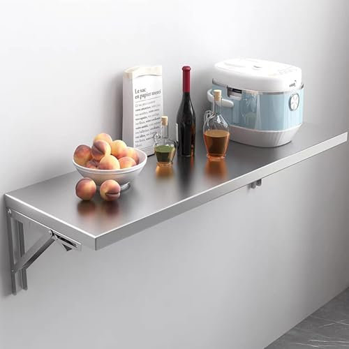 Wand Montierter Klapptisch Aus Edelstahl, Schwebender Tisch Mit Vertikalem Ausziehtisch Und Metallstütze, Esstisch Mit Metallhalterungen,60 * 30cm