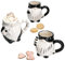MamboCat 3er Set Kaffeebecher Wichtel I 450 ml I Schwarz-Weiß I Glühwein-Becher mit drei Dekoren I 3D-Look I für Tee, Kakao I Steingut-Becher für Weihnachten & Co