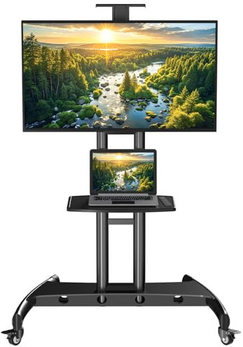 Carrito de TV móvil para televisores de 32 a 80 pulgadas, soporte de TV rodante con altura ajustable