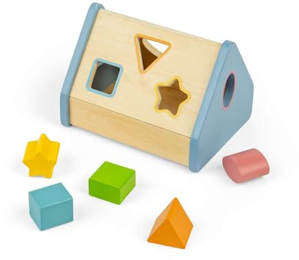 Bigjigs Toys Shape Sorter House - 6pcs Wooden Shape Sorting Puzzle, Educational Games & Puzzles, Montessori Activity, Gifts For Babies & Toddlers, Age 12 + Months Old