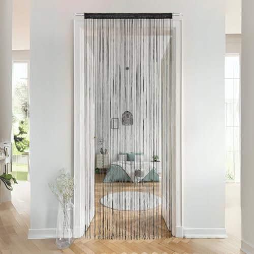 IL BOTTEGONE Tenda a Fili Stringhe Anti Mosche Insetti Divisorio con Asola per Inserimento di Bastoni Accorciabile Porta Finestra Zanzariera (Nero)