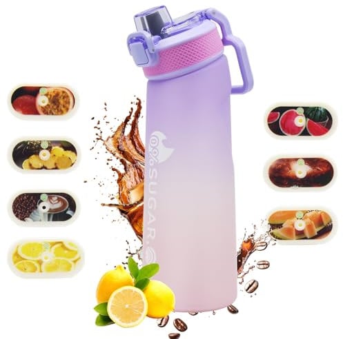 Farmty Gourde de 720 ml, bouteille d'eau parfumée avec 7 pods, 0 sucre et tasse d'eau avec paille pour salle de sport et activités de plein air (violet)