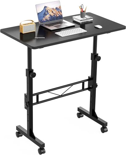 HOMIDEC Height Adjustable Standing Desk, 80x40cm Mobile Small Desk, Portable Home Office Computer Desks with Wheels, Modern Simple Style Desks for Bedroom, Living Room, Office, Black