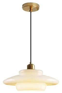 S-Cevada Lámpara Colgante Vintage de Vidrio Blanco 32cm Lámpara Suspendida Moderna Esférica con Portalámparas de Metal Dorado para Isla de Cocina Comedor Dormitorio Sala de Estar Pasillo (32cm)