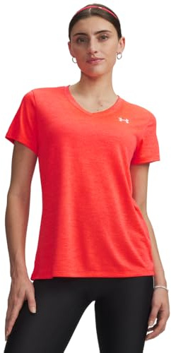 Under Armour Femme Tech Twist Short Sleeve V Neck T-Shirt, Rouge Venin / / Blanc, S-M EU