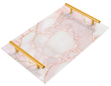 Bandeja decorativa de lujo con textura de mármol de oro rosa con asas, bandejas de mesa de café para joyas, perfumes, para servicio de alimentos, bandeja para desayuno personalizado