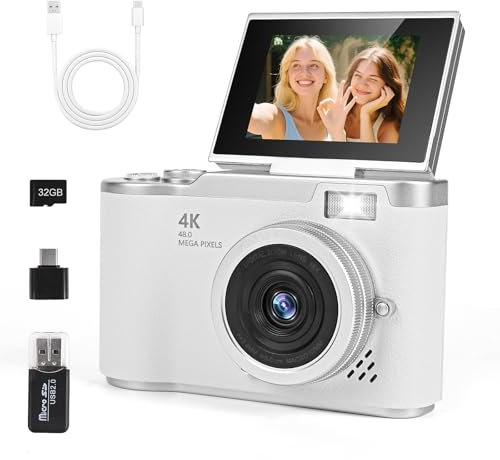 Macchina Fotografica Digitale con Scheda 32GB, 1080P 40MP Fotocamera Digitale Compatta con schermo da 2,4 pollici 180°, Fotocamere Digitali Per Bambini Adolescenti Adulto Principianti (Weiß)