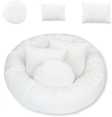 Xanewza 4 Stück Fotorequisiten für Neugeborene, Neugeborenen Foto Requisiten, Baby Fotografie Korb Bilder Kleinkind Posing Requisiten, 1 Foto Donut, 3 Posing Kissen (Fits 0-2 Monat)