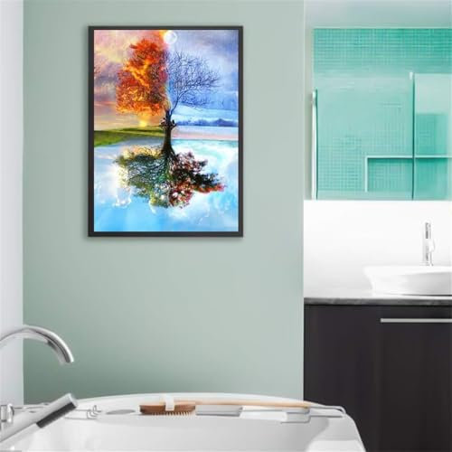 Qijinn 5D Arbre des quatre saisons Diamond Painting Kit pour Adulte Débutants,Diamond Painting Complet DIY Art du Diamond Strass Broderie Artisanat pour Murale Décoration Square Drill,30x40 cm