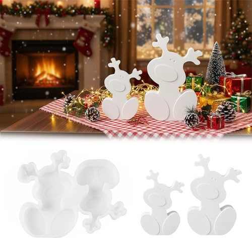 2 Stück Silikonform Weihnachten Elch, Elch Gießform Weihnachten, Silikonform Elch, Silikonformen GießFormen Elch, Weihnachten Elch Kerzenformen für die Herstellung von Kerzen