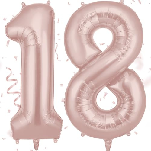 AOOSU Zahlen Luftballon 18. Geburtstag Rosa, 40 Zoll Folienballon Zahl 18, 101cm Riesenzahl Ballon Geburtstagsdeko für Mädchen Junge Geburtstag Party Dekoration Jahrestag Dekorationen