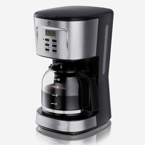 SUPERLEX Filterkaffeemaschine 1,5L, Kaffeemaschine 900W Timer für 12 Tassen | Coffee Machine, Glaskanne, LCD-Display, programmierbarer Start, Brühstärke, Warmhalten, Auto-Off nach 40 Min., Zuhause & Büro