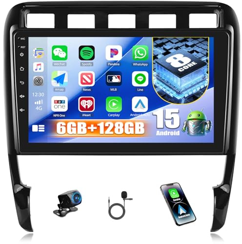 CAMECHO 6+128G Android 15 Navi Autoradio Für Porsche Cayenne 2002-2010 | 9 Zoll, GPS Navi, WLAN, Carplay Android auto, FM RDS Bluetooth Radio, Rückfahrkamera