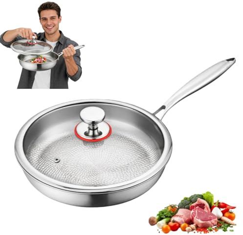 Titanium Hammered Pan Pro with Lid, Titanium Frying Pan Scratch-Resistant, Rapid Heat Conduction, Compatible with All Hobs (22 CM)