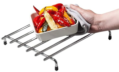 Kilo Deluxe Chunky Chrome Trivet with Protective Rubber Feet (33x30cm), Large