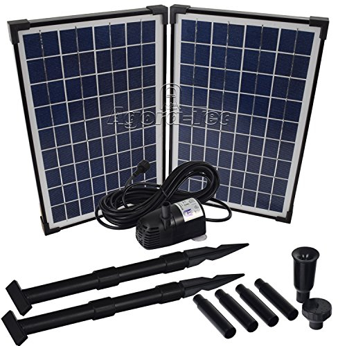 Agora-Tec® AT-20W Solar Teichpumpe 20 Watt Hmax.: 1360l/h Fontainenhöhe: 2,10m für Gartenteich oder Springbrunnen